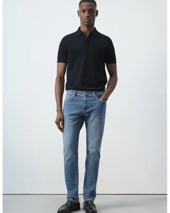 Blugi slim-fit cu talie medie, Albastru pastel