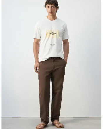 Tricou de bumbac cu imprimeu text, Alb murdar