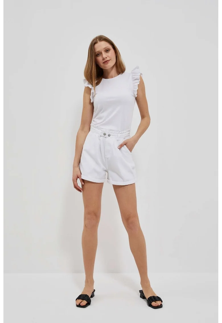 Pantaloni scurti dama,  Bumbac, Alb, Ecru