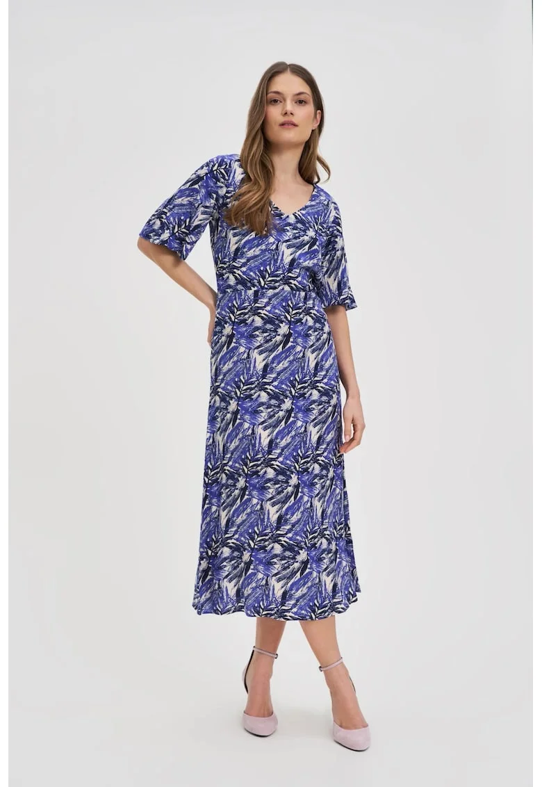 Rochie midi din viscoza albastra inchisa, Albastru