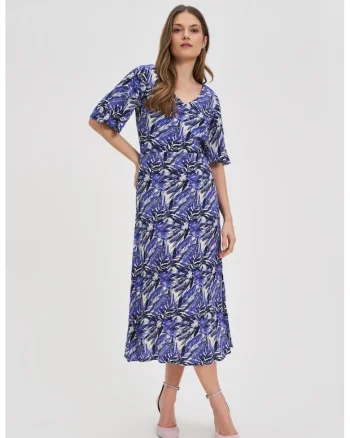 Rochie midi din viscoza albastra inchisa, Albastru
