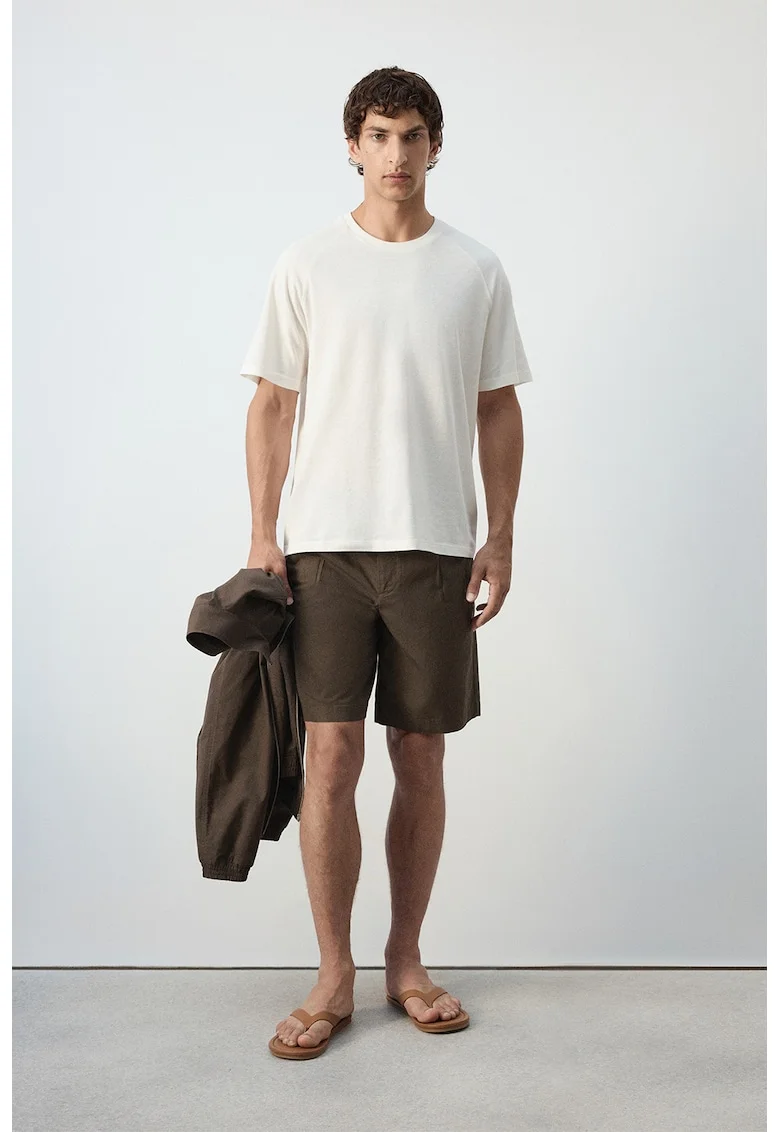 Tricou lejer de bumbac si in, Alb murdar