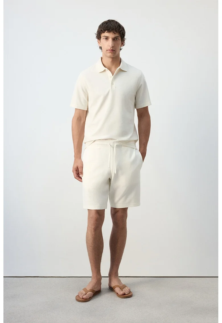 Tricou polo cu model uni, Alb murdar