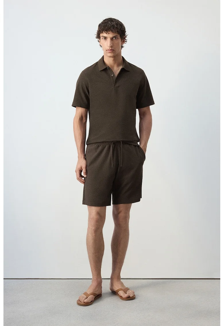 Pantaloni scurti uni din amestec de bumbac, Maro pamantiu