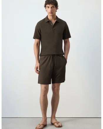 Pantaloni scurti uni din amestec de bumbac, Maro pamantiu