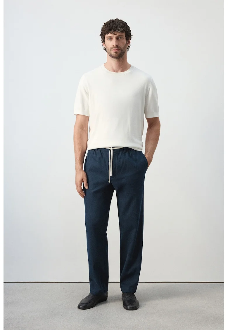 Pantaloni din amestec de in cu cordon, Bleumarin