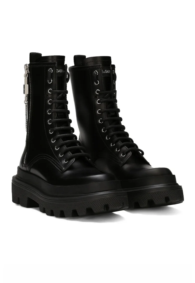 Bocanci din piele  model combat, negru,
