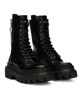 Bocanci din piele  model combat, negru,