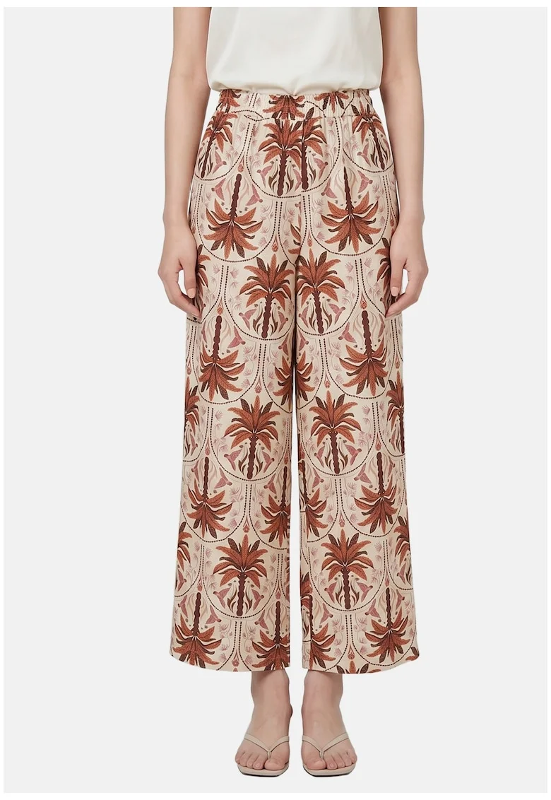 Pantaloni cu croiala ampla si model tropical, Rosu