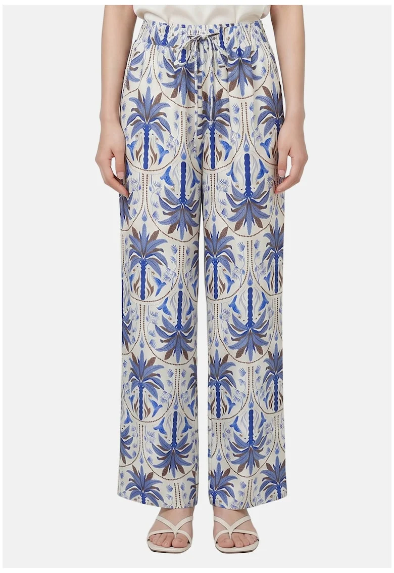 Pantaloni cu croiala ampla si model tropical, Albastru