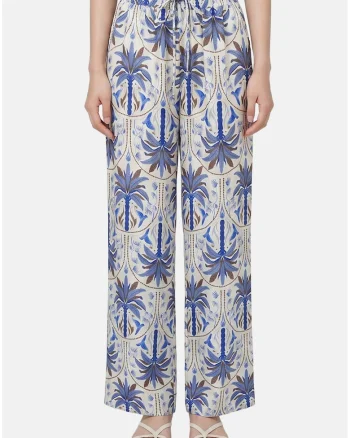 Pantaloni cu croiala ampla si model tropical, Albastru
