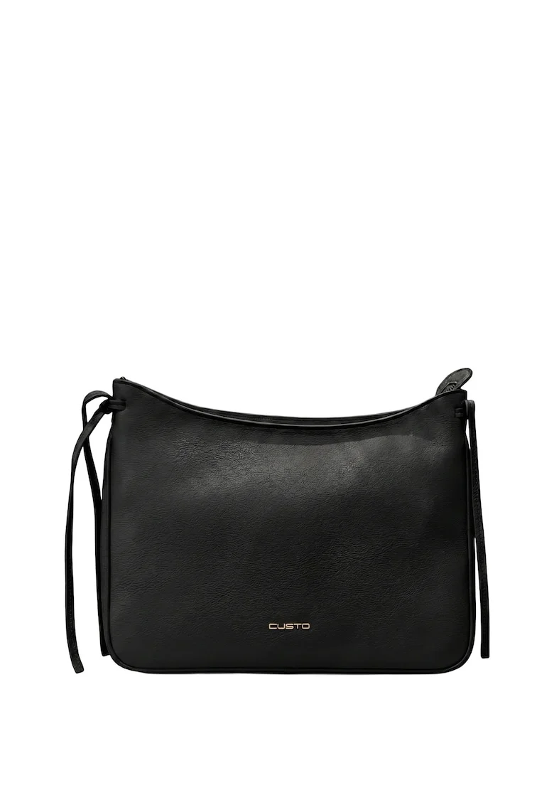 Geanta shopper din piele ecologica cu detaliu logo Elowen, Negru