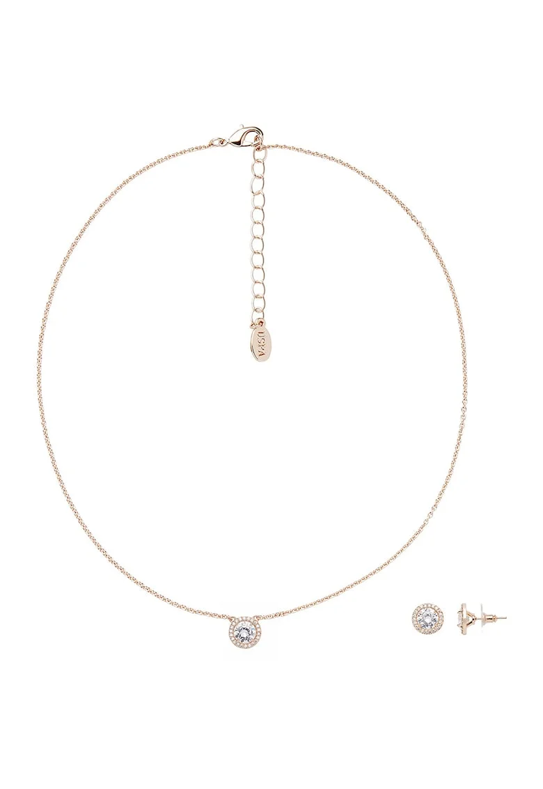 Set de colier si cercei cu cristale, Auriu rose