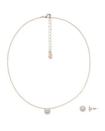 Set de colier si cercei cu cristale, Auriu rose