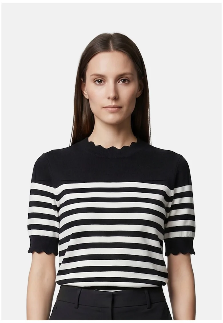 Tricou tricotat fin in dungi, Negru