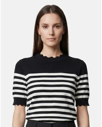 Tricou tricotat fin in dungi, Negru