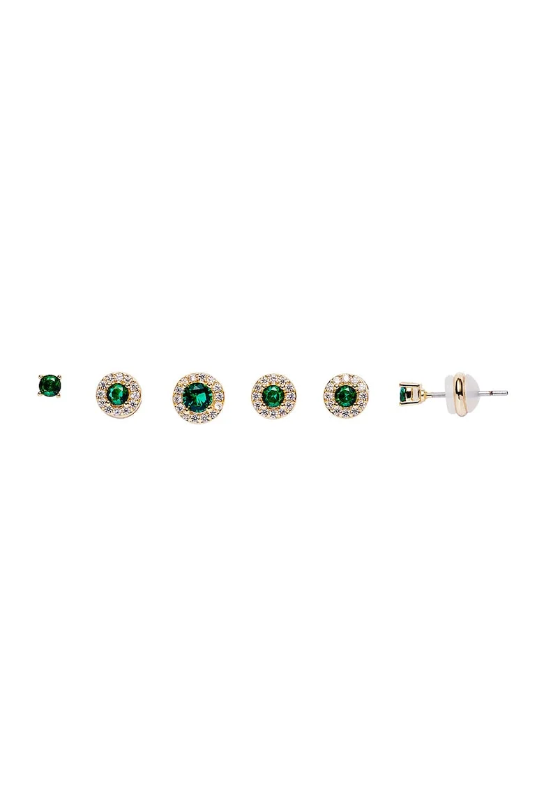 Set de 3 perechi de cercei cu cristale de smarald, Auriu/Verde inchis