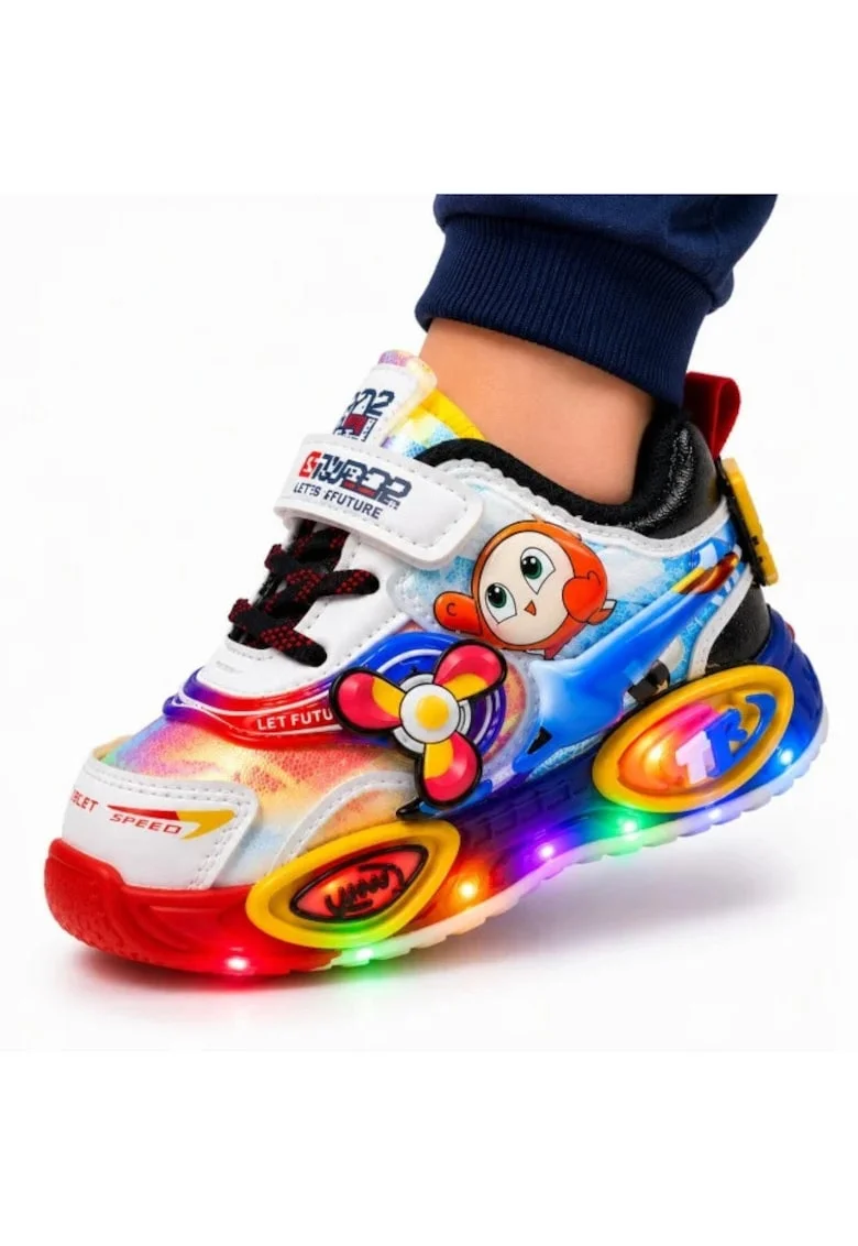 Pantofi sport cu lumini LED, Super Colour, Baieti, Piele ecologica, Multicolor, Multicolor