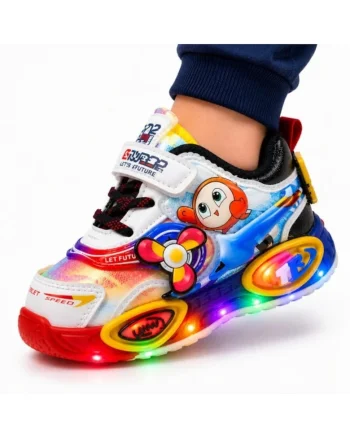 Pantofi sport cu lumini LED, Super Colour, Baieti, Piele ecologica, Multicolor, Multicolor