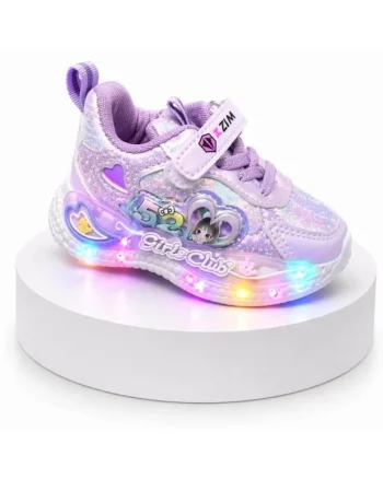Pantofi sport cu lumini LED, Model Shine, Piele ecologica, Fete, Mov, Mov