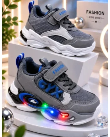 Adidasi cu lumini LED, Model Cyx, Baieti, piele ecologica, gri, Gri