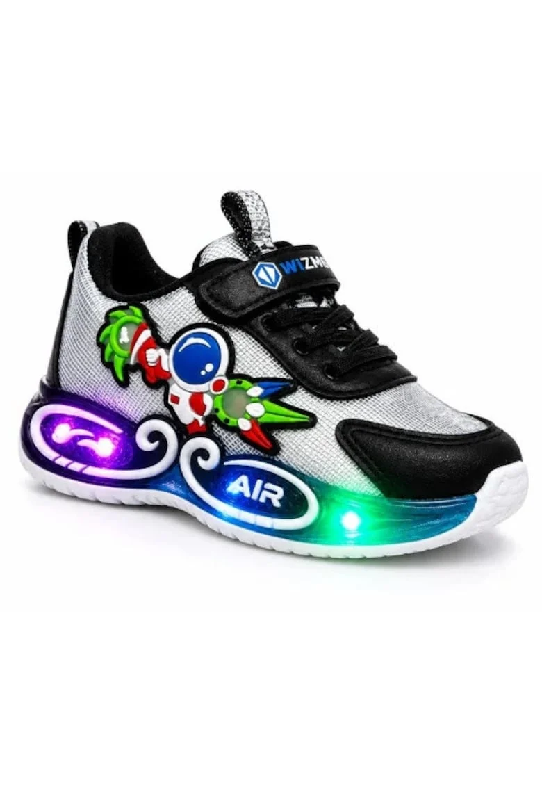 Adidasi cu lumini LED pentru baieti, Cosmonaut, Piele ecologica, Multicolor, Multicolor