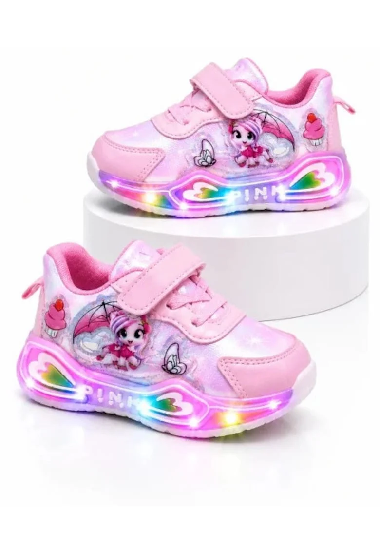 Adidasi cu lumini LED, Model Ponei colorat, Fete, Roz, Roz