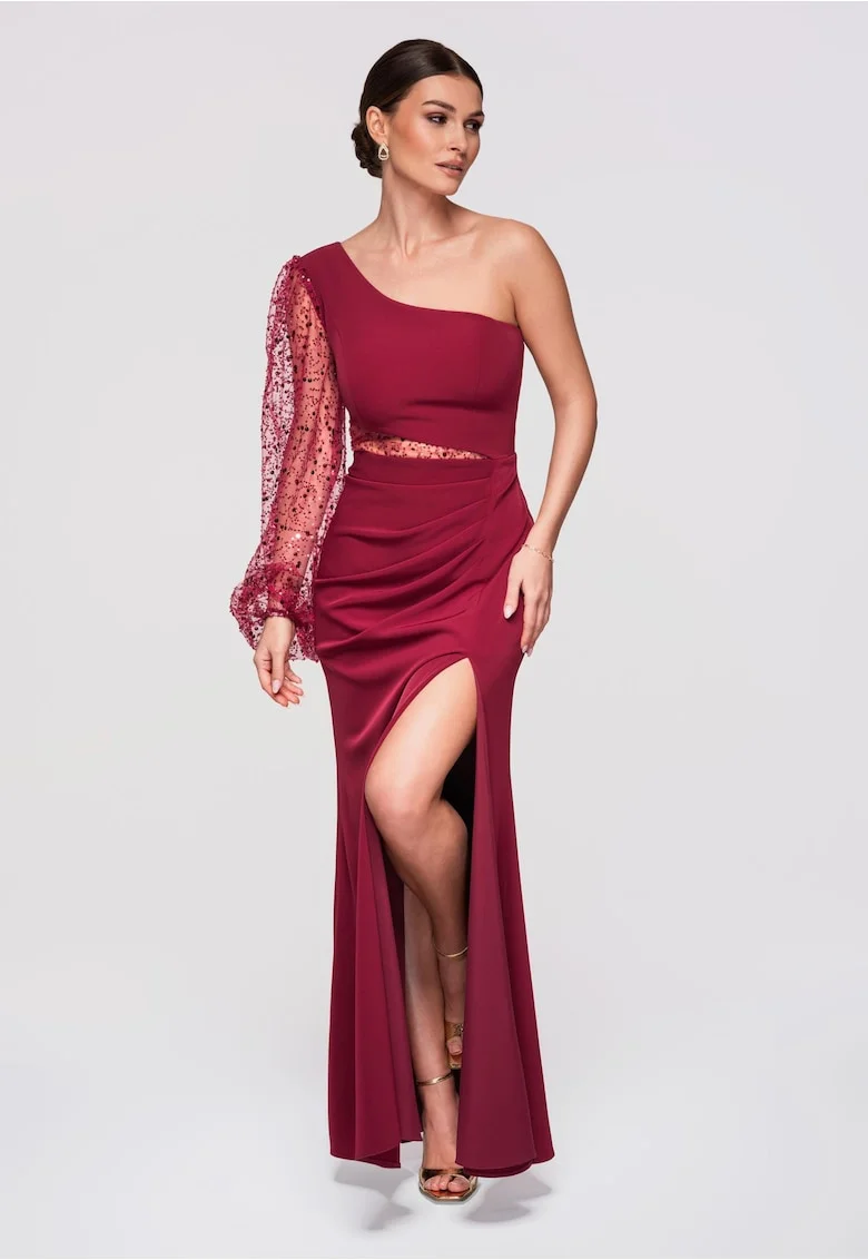 Rochie de seara asimetrica maxi  LA-OM-DLR261, Visiniu