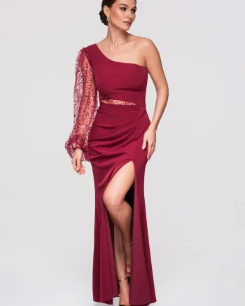 Rochie de seara asimetrica maxi  LA-OM-DLR261, Visiniu