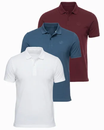 Tricou polo cu detalii de broderie si material piqué, Alb/Visiniu/Albastru inchis