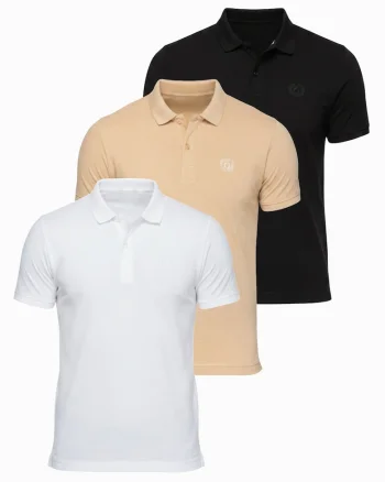 Tricou polo cu detalii de broderie si material piqué, Alb/Negru/Bej