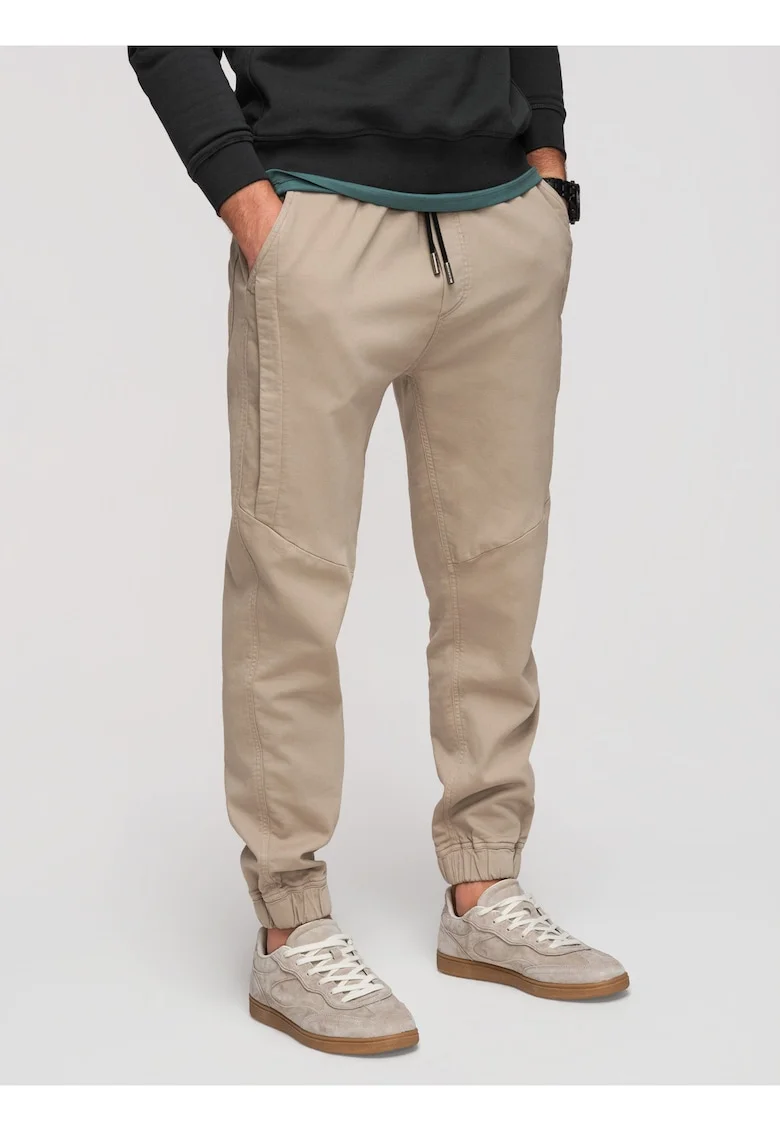 Pantaloni barbati joggeri elastici cu talie ajustabila si buzunare, Maro camel