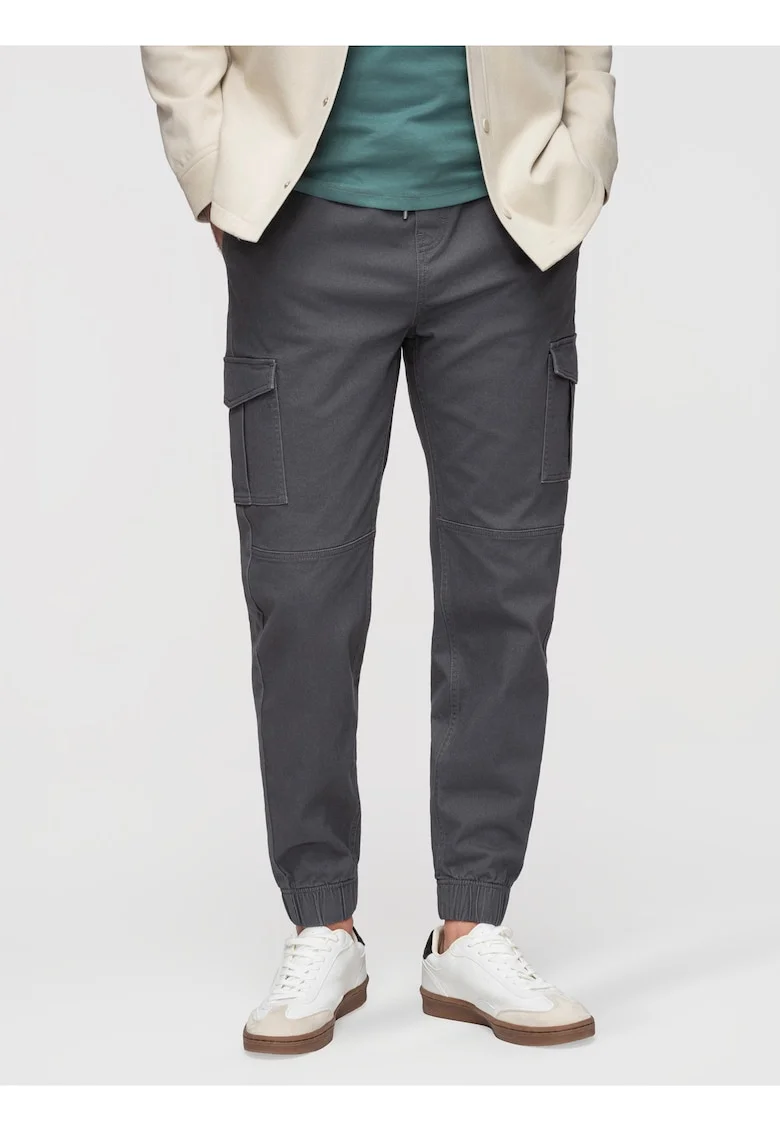 Pantaloni joggers cu buzunare cargo si material elastic, Gri inchis