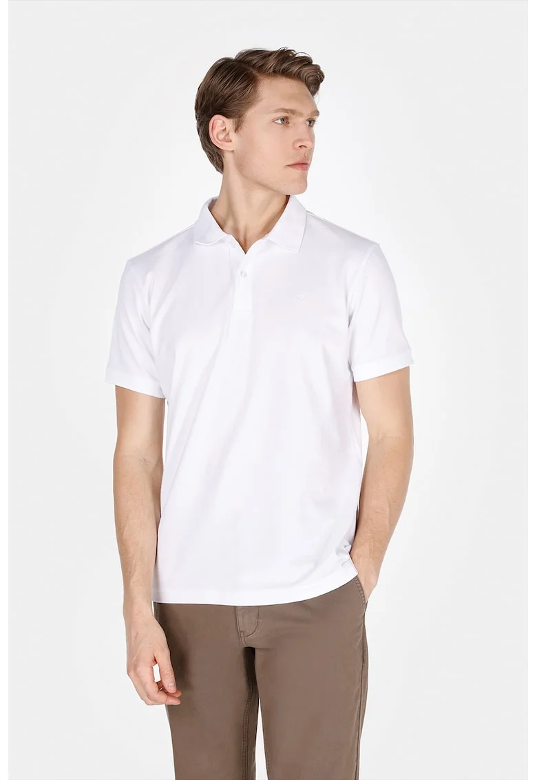 Tricou polo cu logo brodat, Alb