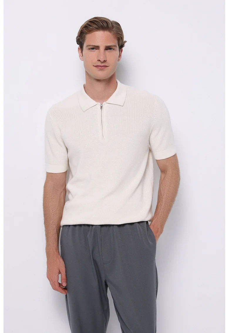 Pulover regular fit cu maneci scurte, Alb fildes