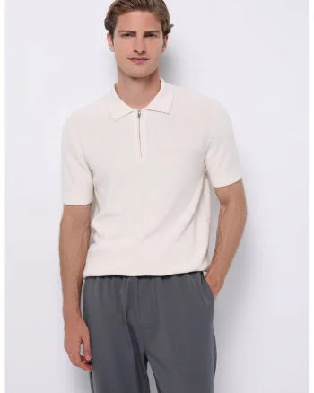 Pulover regular fit cu maneci scurte, Alb fildes