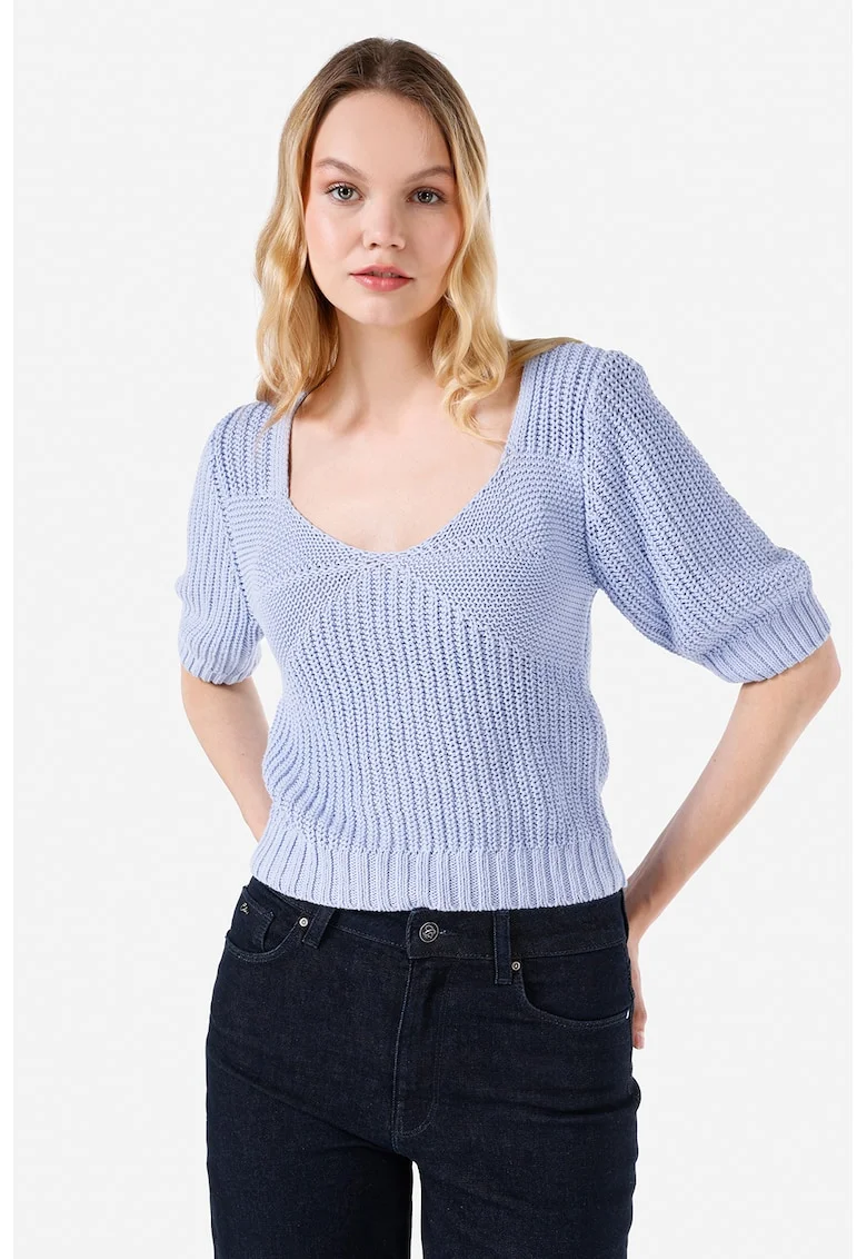 Pulover cu decolteu adanc, Albastru lavanda