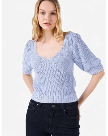 Pulover cu decolteu adanc, Albastru lavanda