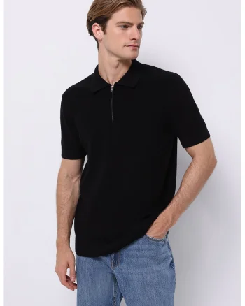 Pulover regular fit cu maneci scurte, Negru