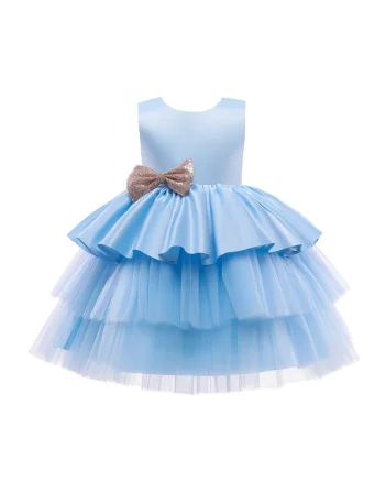 Rochie Eleganta pentru Fetițe Dreamy Albastru Ceresc, Rochie Prințesă cu Fundiță, Ideală pentru Ocazii Speciale