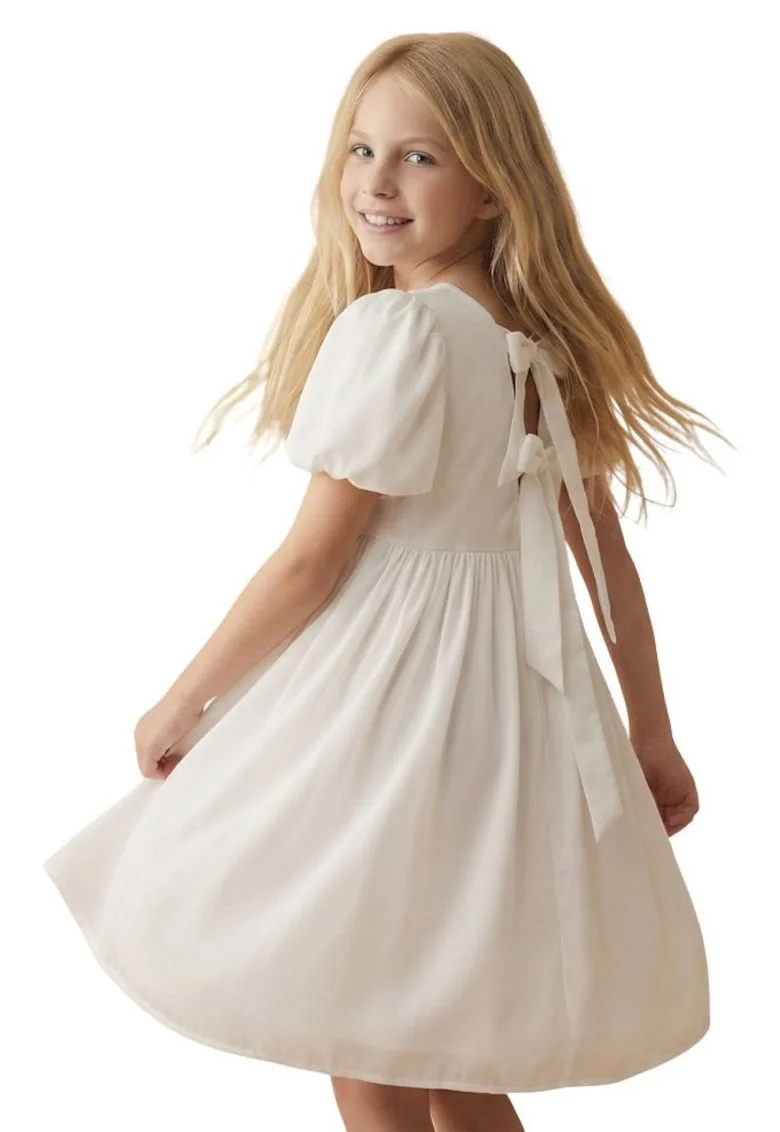 Rochie fete,  Sia, Poliester, Elegant, Scurta, Alb, Alb