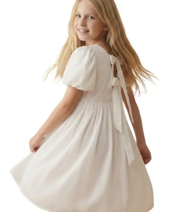 Rochie fete,  Sia, Poliester, Elegant, Scurta, Alb, Alb