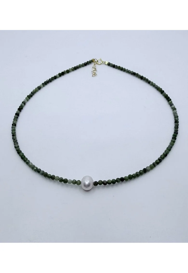 Colier handmade, realizat din pietre semipretioase jad, accesorii de inchidere argint925, 39cm+3 cm prelungire