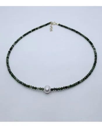 Colier handmade, realizat din pietre semipretioase jad, accesorii de inchidere argint925, 39cm+3 cm prelungire