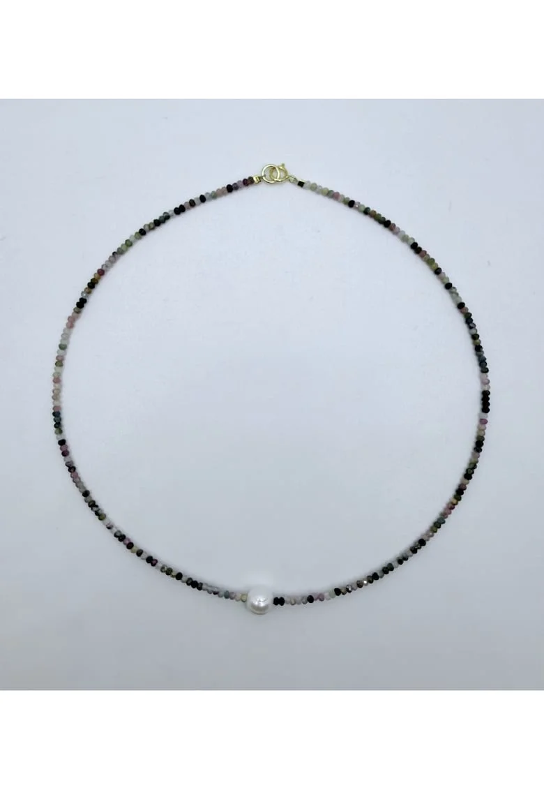 Colier handmade, realizat din pietre semipretioase turmalina, accesorii argint925, lungime 36 cm