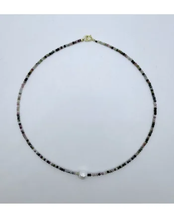 Colier handmade, realizat din pietre semipretioase turmalina, accesorii argint925, lungime 36 cm