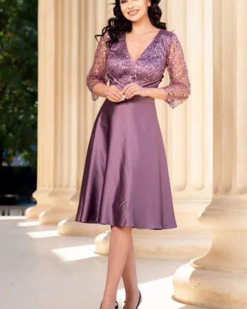 Rochie de ocazie mov Alesia in clos cu bust paietat