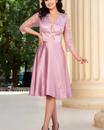 Rochie de ocazie roz prafuit Alesia in clos cu bust paietat