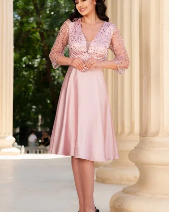 Rochie de ocazie roz Alesia in clos cu bust paietat
