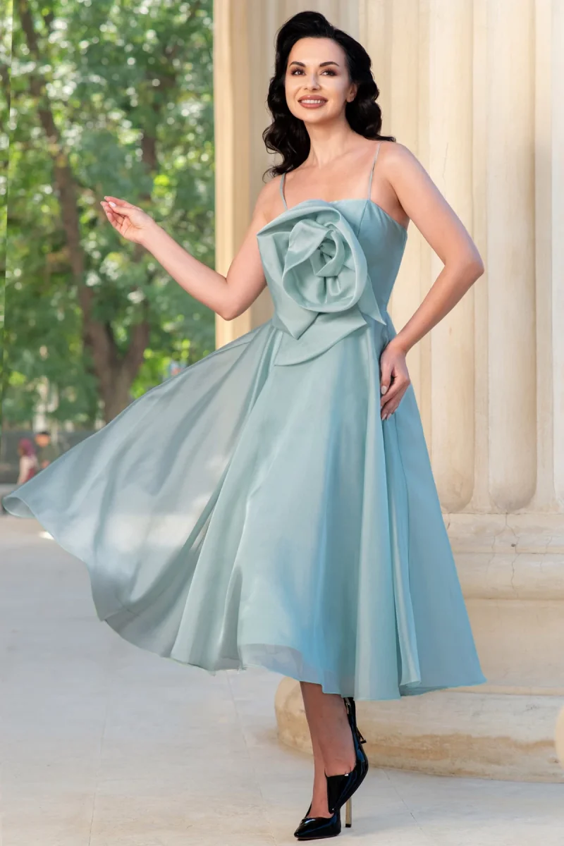 Rochie eleganta mint din organza Catherine cu floare maxi
